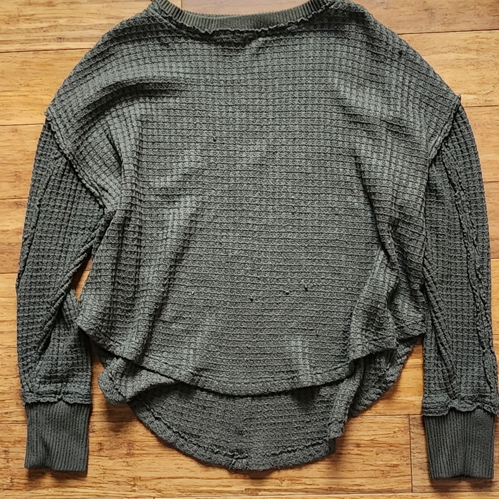 SO Olive Green Waffle Thermal Crewneck